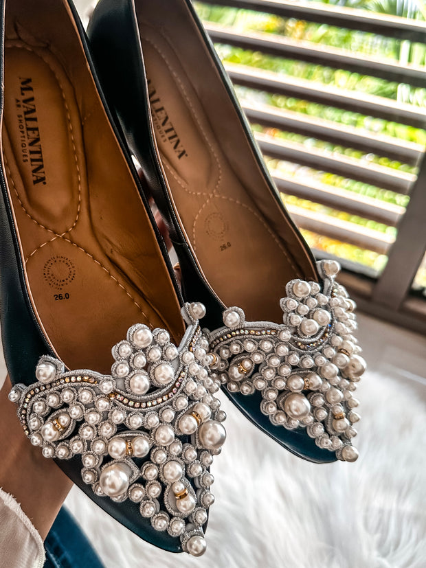 Paris Pearls Black Flats