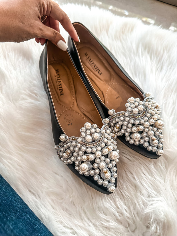 Paris Pearls Black Flats