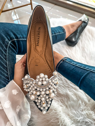 Paris Pearls Black Flats