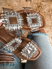 Double Shiny Carre Nude Sandals