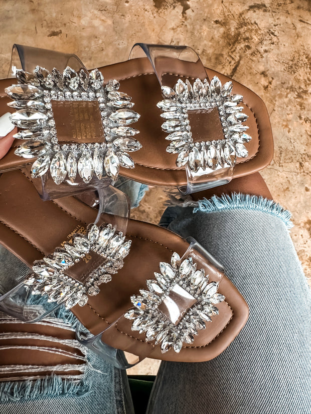 Double Shiny Carre Nude Sandals