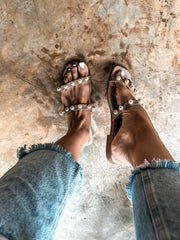 Double Pearls Nude Sandals