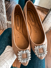 Paris Shiny Carre Nude Flats