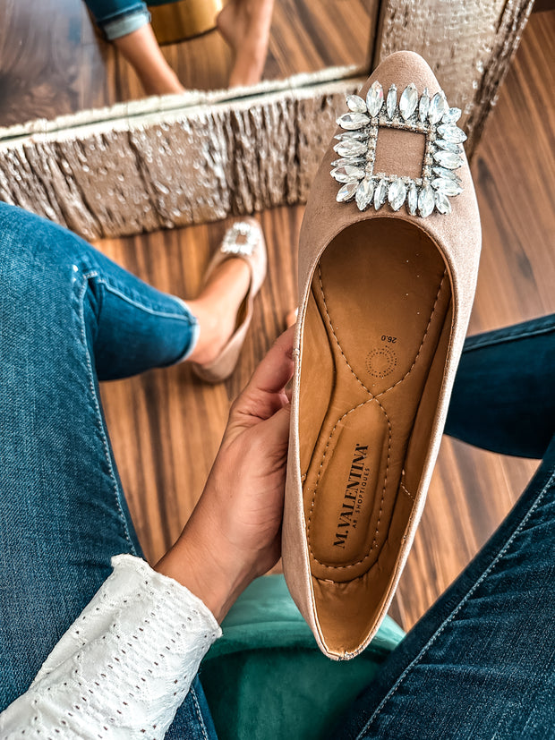 Paris Shiny Carre Nude Flats