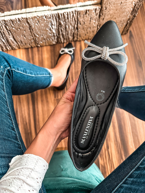 Paris Shiny Knot Black Flats