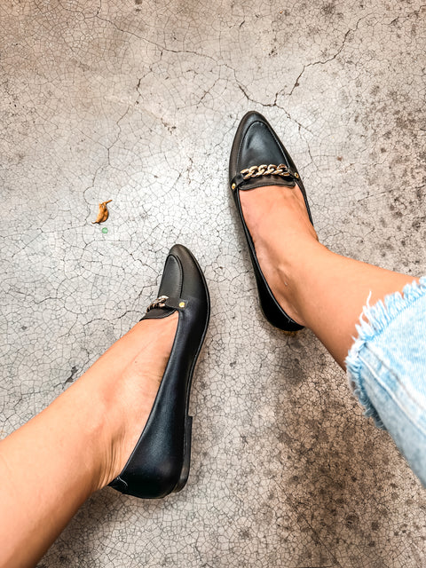 St Center Chain Black Flats