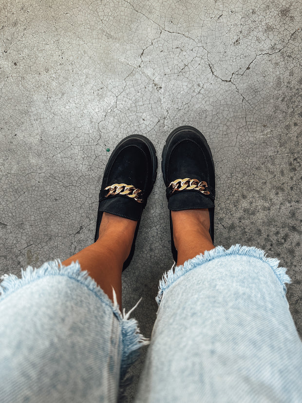 St Patrick Chain Swede Black Loafers
