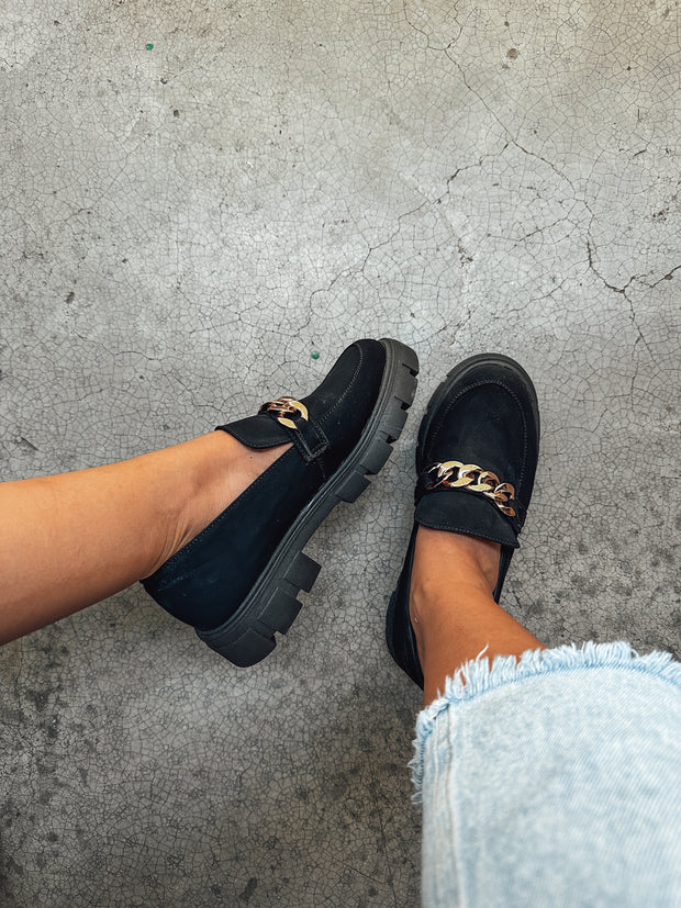 St Patrick Chain Swede Black Loafers