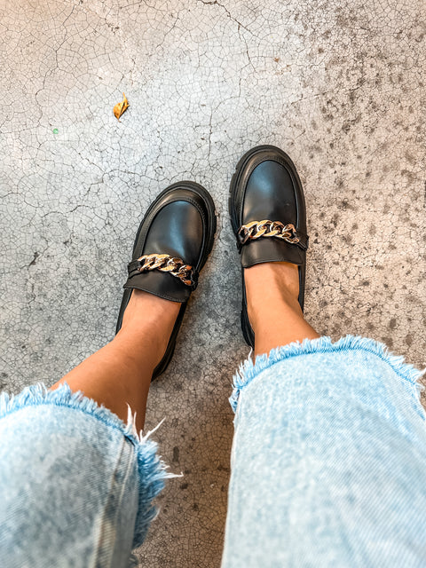St Patrick Chain Black Loafers