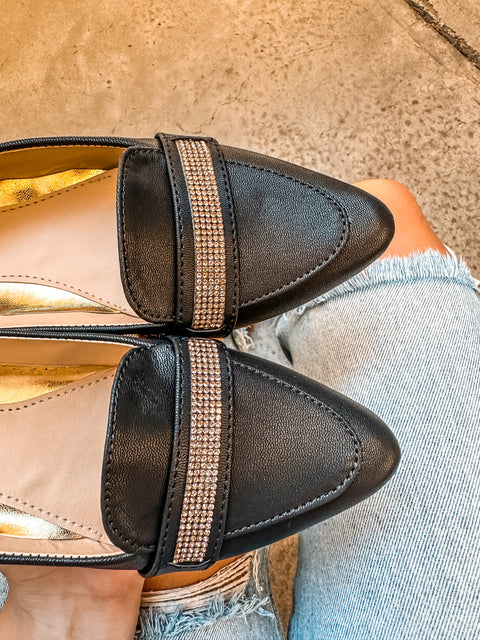St Center Shiny Black Flats