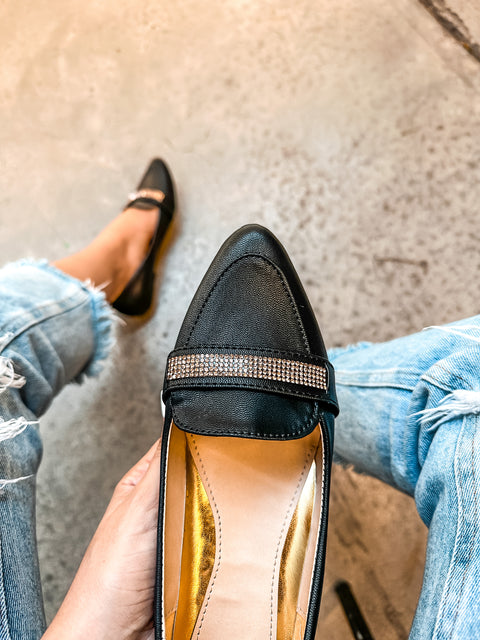 St Center Shiny Black Flats