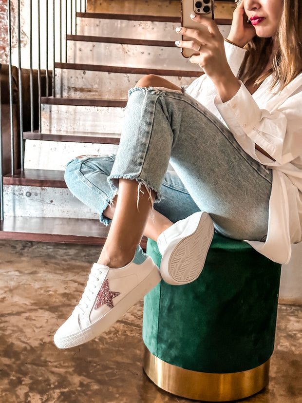 Waldorf White & Pink Glitter Star Sneakers