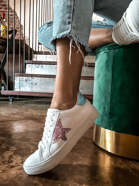 Waldorf White & Pink Glitter Star Sneakers