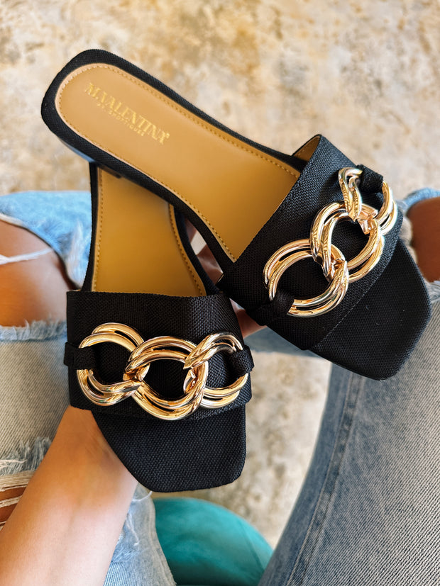 Palm Circle Chain Black Sandals