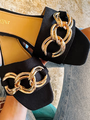 Palm Circle Chain Black Sandals