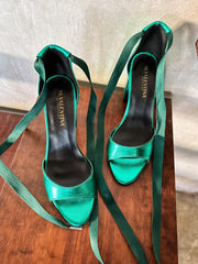 Kylie Gladiator Green Metallic Heels
