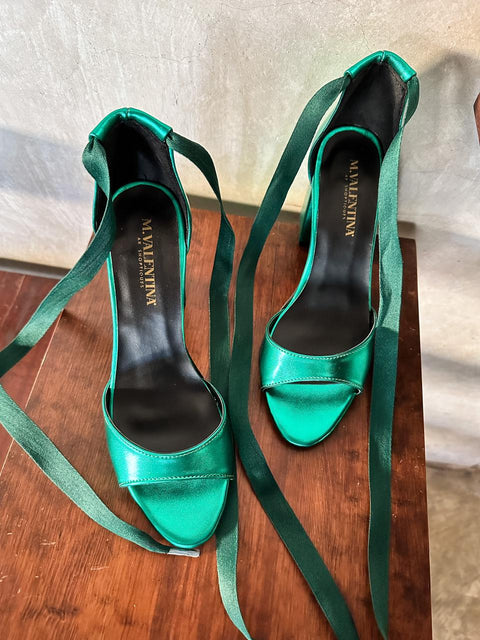 Kylie Gladiator Green Metallic Heels