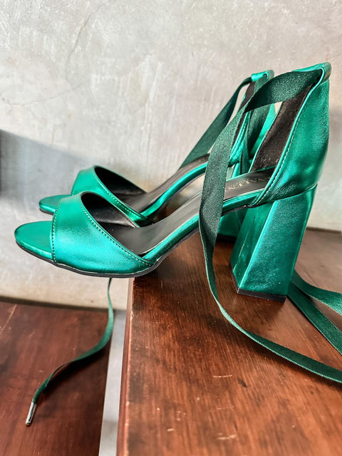 Kylie Gladiator Green Metallic Heels