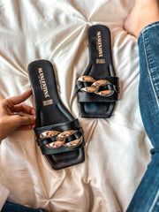Square Chain Black Sandals