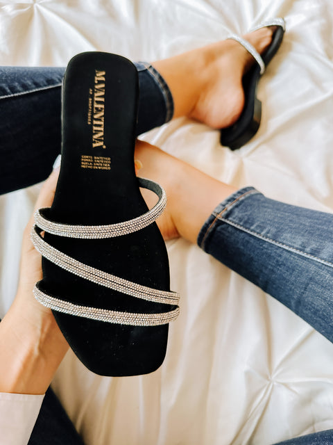 Palm Shiny Cross Black Sandals