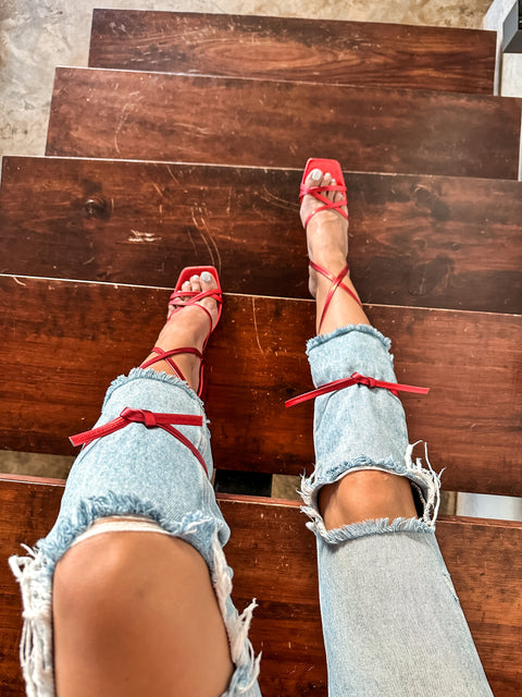 Ania Gladiator Red Metallic Heels