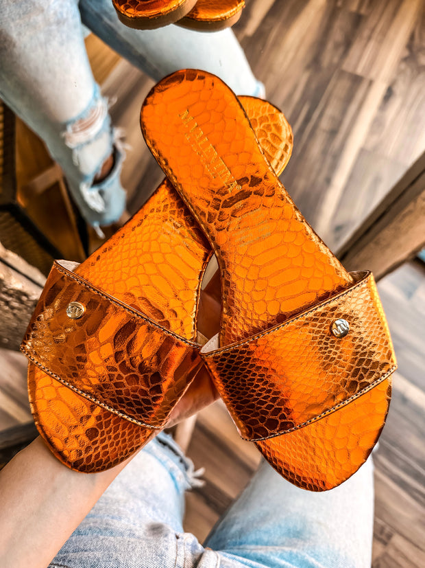 Aloha Turtle Orange Metallic Sandals