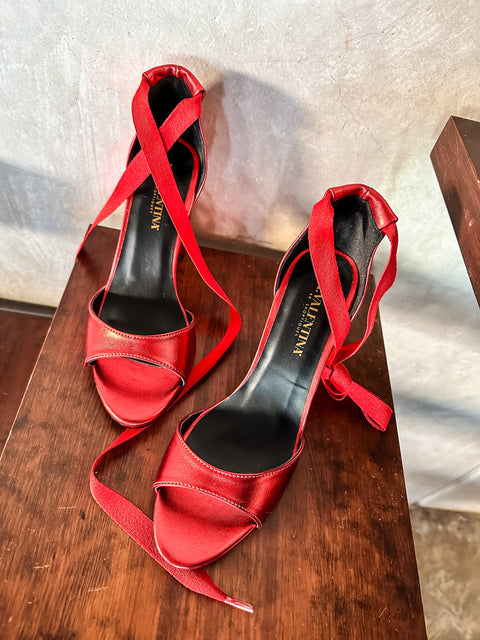Kylie Gladiator Red Metallic Heels