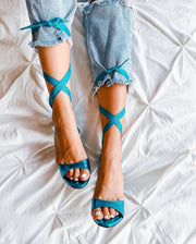 Kylie Gladiator Turquoise Metallic Heels
