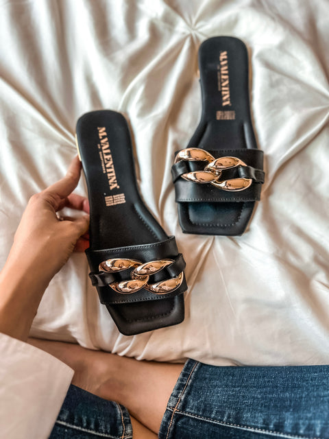 Square Chain Black Sandals