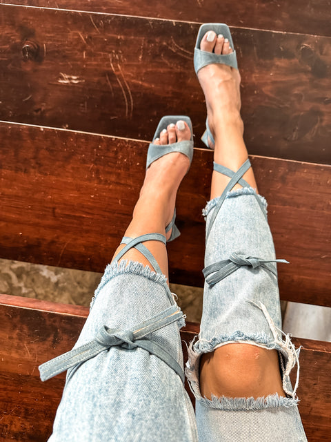 Gladiator Denim Blue Heels