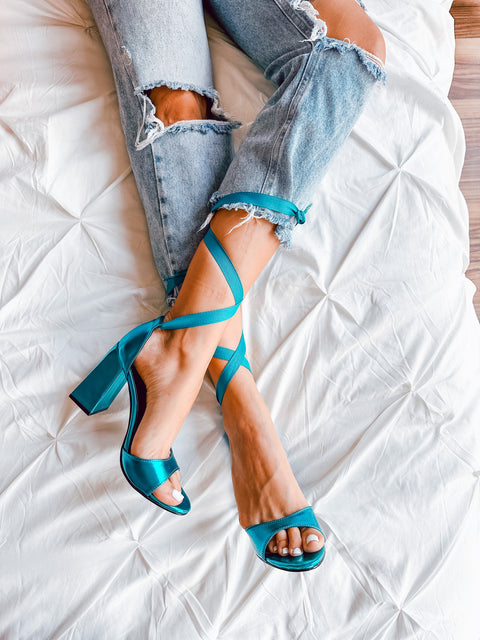 Kylie Gladiator Turquoise Metallic Heels