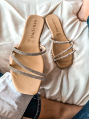 Palm Shiny Cross Nude Sandals
