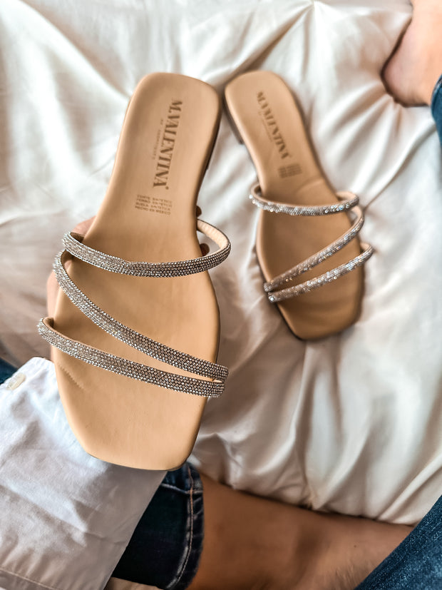 Palm Shiny Cross Nude Sandals