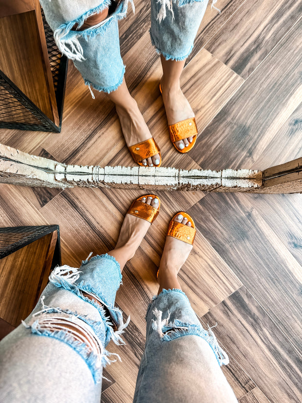 Aloha Turtle Orange Metallic Sandals