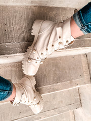 Combat Boots Latte Pearl & Studs