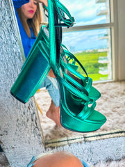 High Bracelet Green Metallic Heels