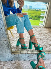 High Bracelet Green Metallic Heels