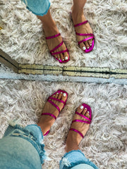 Palm Crossover Triple Pink Metallic Sandals