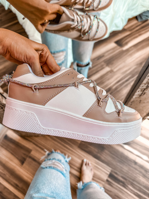 Toronto White & Nude Shiny Sneakers