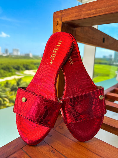 Aloha Turtle Red Metallic Sandals