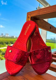 Aloha Turtle Red Metallic Sandals