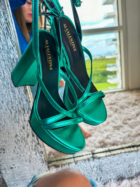 High Bracelet Green Metallic Heels