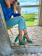 High Bracelet Green Metallic Heels