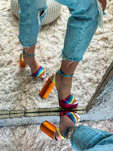 Six Straps Rainbow Heels