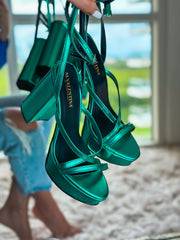 High Bracelet Green Metallic Heels