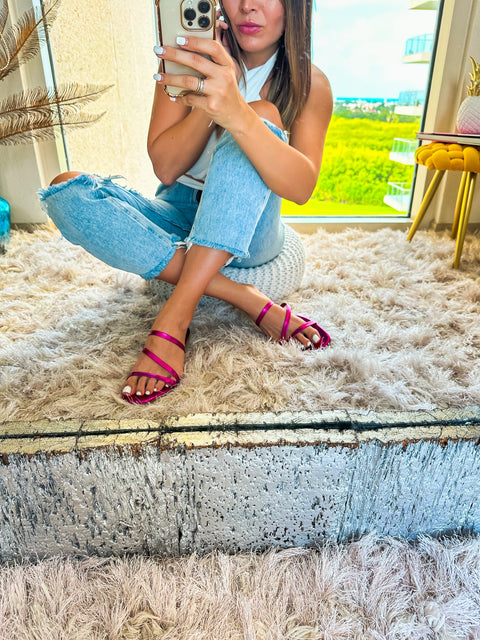 Palm Crossover Triple Pink Metallic Sandals