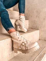 Combat Boots Latte Pearl & Studs