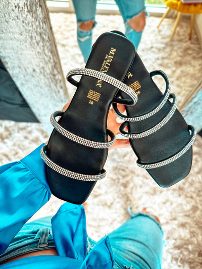 Palm Triple Shiny Striples Black Sandals