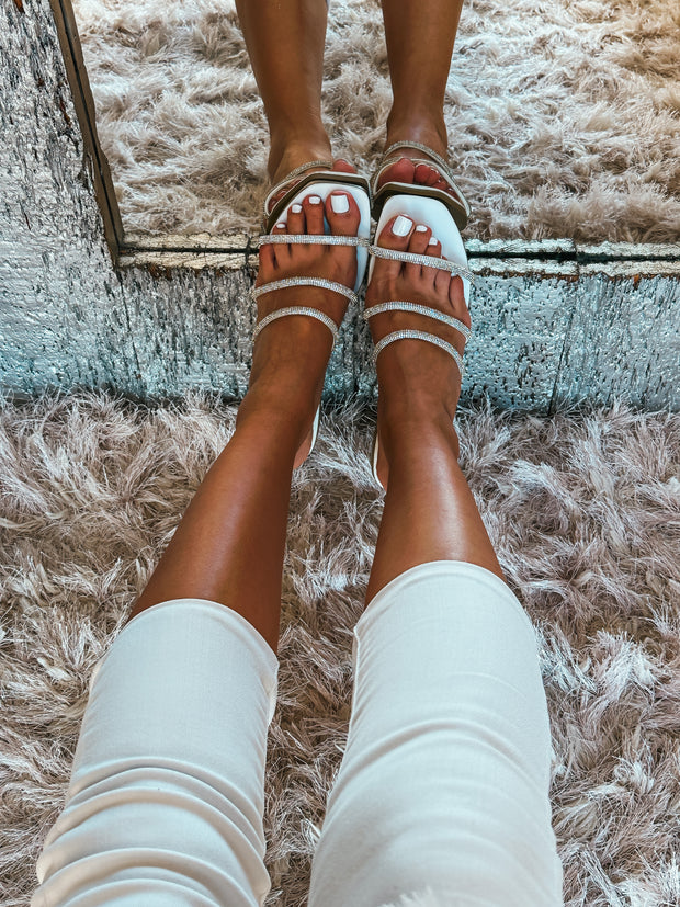 Palm Triple Shiny White Sandals