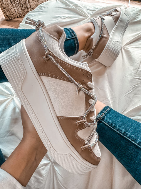 Toronto White & Nude Shiny Sneakers